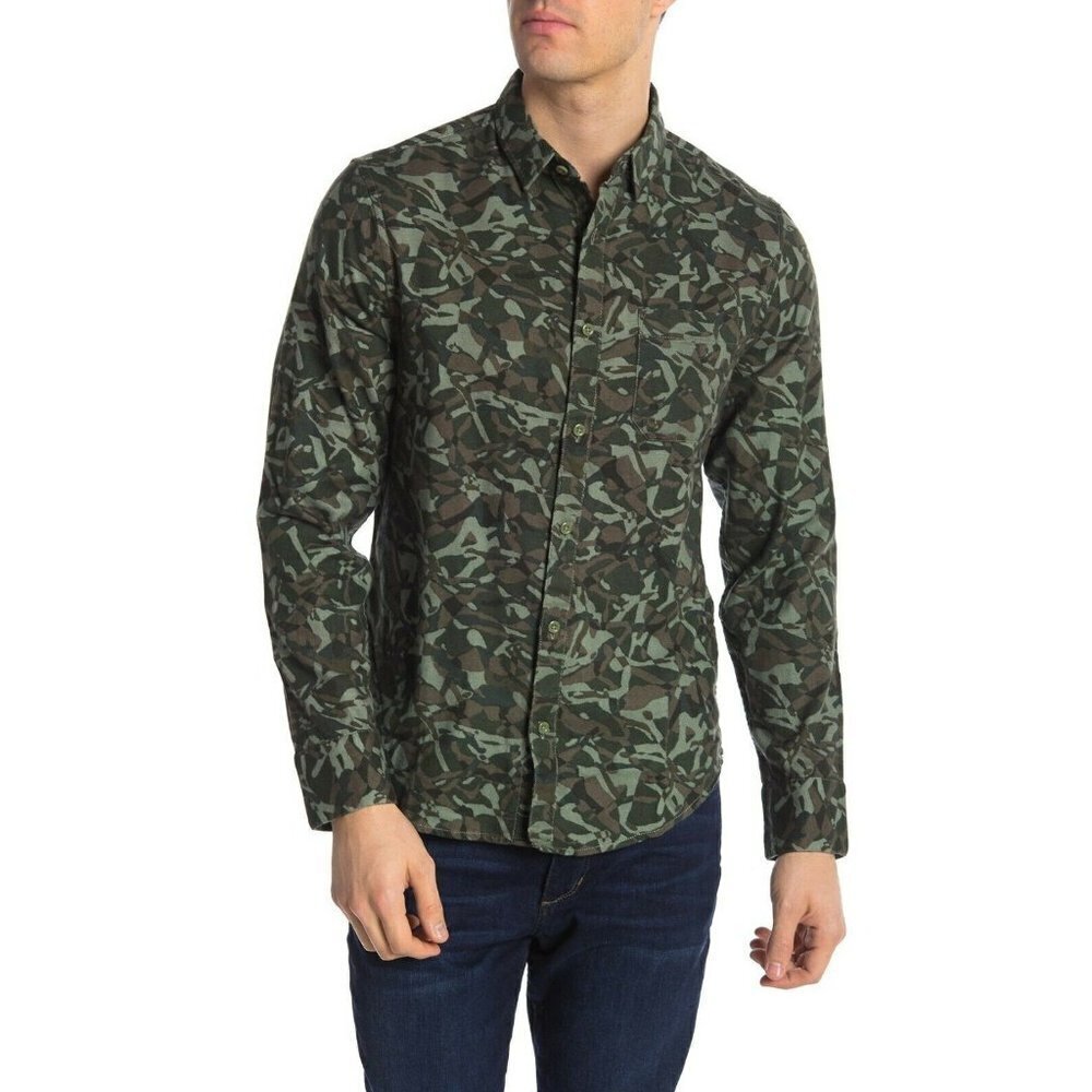 Public Opinion Mens Camo Flannel Front Button Down Long Sleeve Shirt